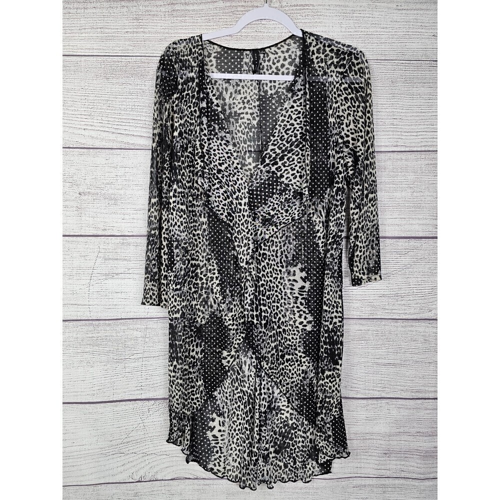 Zero 2 Eight Sheer Animal Print Flowy Over Blouse Black and White Size Large